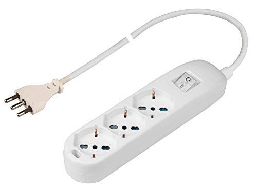 Poly Pool PP2502XL Presa Multipla con 3 Prese P40 Pluristandard, Spina Grande 16A, 1.5 Metri Cavo e Interruttore, Bianco, 3500 W