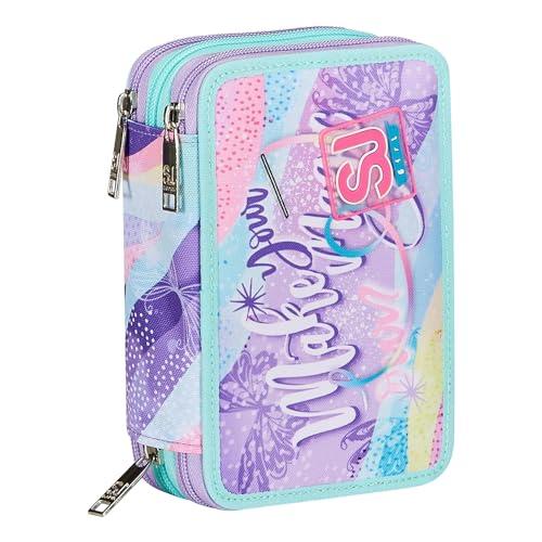 SJ Gang Astuccio Scuola 3 Zip, Rosa, RhythmicSoul, Portapenne Triplo Scomparto Completo Di Penne, Matite, Colori, Accessori Zaino, Elementari, Medie, Bambina