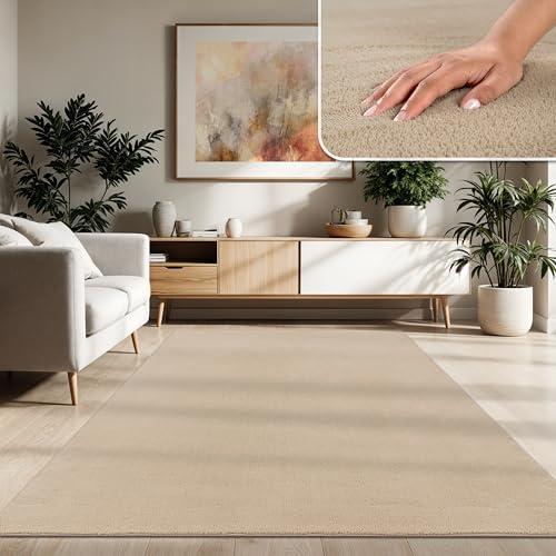 Paco Home Tappeto Moderno e Morbido per Soggiorno a Pelo Corto Lavabile Fluffy Uni Effetto Pelliccia Senza Tempo Elegante Antiscivolo Facile da Pulire, Dimensione:160x220 cm, Colore:Beige 2