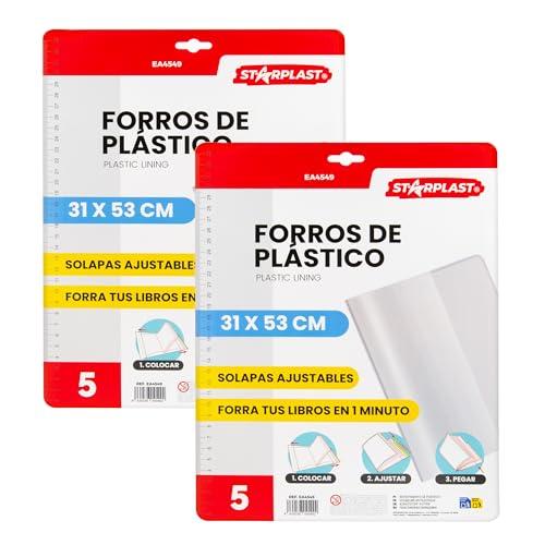 STARPLAST BOOK LINES - Copertine per libri in plastica adesiva regolabili, 12 Unità Trasparenti, per proteggere libri di scuola, università o biblioteca - Pack 2-31,5x53cm