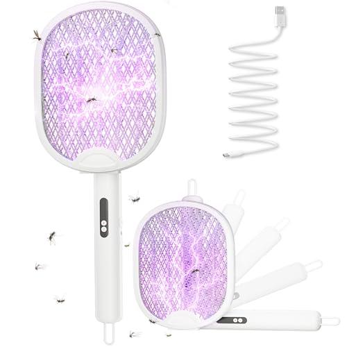 Racchetta Zanzare Elettrica Pieghevole 4000V 1800mAh 3 in 1 Scacciamosche Elettrico USB Ricaricabile Insetti Scacciamosche Portatile e Luce LED Adatto per Interni ed Esterni