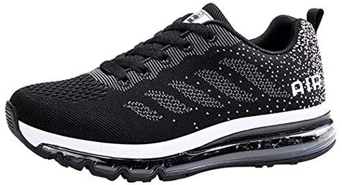 Uomo Donna Air Scarpe da Ginnastica Corsa Sportive Fitness Running Sneakers Basse Interior Casual all'Aperto Black White 43