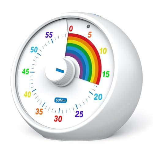 Timer visivo per bambini, cucina dell'ufficio della classe 60 minuti countdown, timer desktop strumento di gestione del tempo per bambini, timer silenzioso, time arcobaleno time (Bianco)