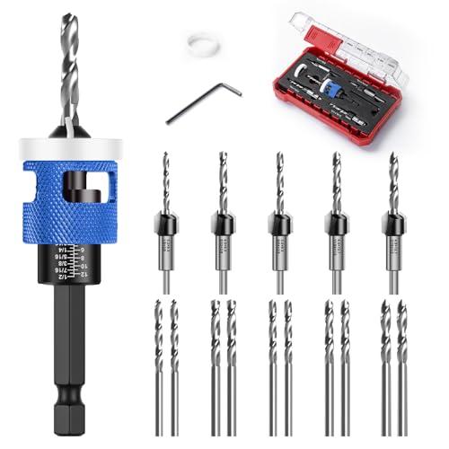 15 Pezzi Punta da Trapano Svasatore per Legno, Set di Punte da Trapano per Svasare, Punte Regolabile per Svasatura per Legno, per Falegnameria, Attacco Esagonale da 1/4