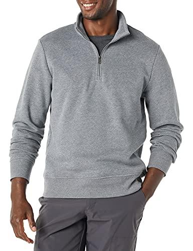 Amazon Essentials Felpa in Pile A Maniche Lunghe con Zip Corta Uomo, Grigio Medio Puntinato, M