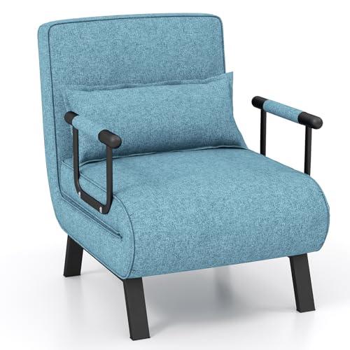 COSTWAY Poltrona Letto, 4 in 1 Poltroncina Pieghevole con Schienale Regolabile in 6 Posizioni, Sedile Imbottito Robusto, Divano Letto Singolo per Casa Ufficio, 79x65x79 cm (Turchese)