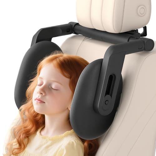 Oasser Poggiatesta Auto Bambino 360 Gradi Regolabile in Pelle Traspirante Supporto Testa per Bambini Adulti e Anziani Materiale ABS e Schiuma Viscoelastica A13 Nero