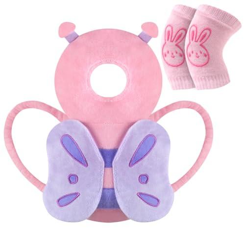 Vicloon Protezione per la Testa del Bambino, Protezione Testa per Neonato, Morbido e Traspirante, Cuscino di Sicurezza Regolabile per Bambini di che Imparano a Gattonare e Camminare, Farfalla Rosa