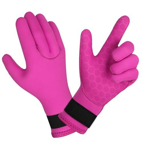 AUAUY Guanti in Neoprene Elastico, 3mm Guanti da Muta Termica, Guanti da Immersione con Polso Elastico e Particelle Antiscivolo, per Immersioni Snorkeling Surf Pagaia Kayak Nuoto (Rosa, A-M)