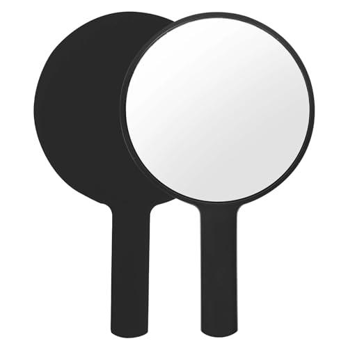 Specchio con Manico,Specchio Portatile Professionale,Specchio Barbiere con Comoda Maniglia,Specchio Cosmetico Forma Rotonda,Sostenibile e Durevole,Perfetto per Radersi o Applicare il Trucco (Nero)
