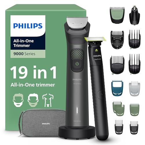Philips Rifinitore All-in-one Multigroom Serie 9000 19 in 1 - Rasoio + Rifinitore uomo OneBlade - Set completo per viso, testa e corpo, 27 impostazioni di lunghezza (0,2-20 mm), Modello MG9556/15