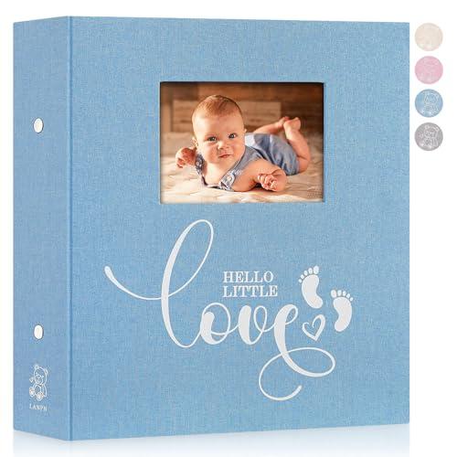 Lanpn Album Fotografici Bambino 10x15 600 Tasche, Lino Inserire Gli Album porta Foto Nascita Bimbo Regalo, Baby Photo Album Fotografico, Album Battesimo Bimba Ragazza Bambino Neonato Blu