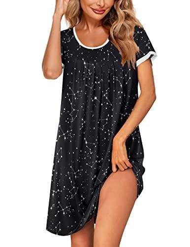 Ekouaer Donna Camicia da Notte Estiva Taglie Forti Pigiama da Notte Manica Corta Vestito da Notte Premaman Allattamento, Pat10, XL