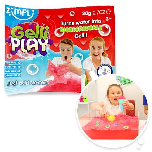 ZIMPLI - Gelli Play - Trasforma magicamente l'acqua in una densa e colorata gelatina, riempitivi per sacchetti regalo, colore casuale rosso o verde, premi per bambini