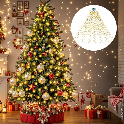 Luci Albero di Natale, 400 LED 16 * 2Rami Luci Albero di Natale a Cascata, 8 Modalità Impermeabile Luci Natale per Esterno Interno, Giardino Feste, Catena Luminosa per Alberi 150-240cm, Bianco Caldo