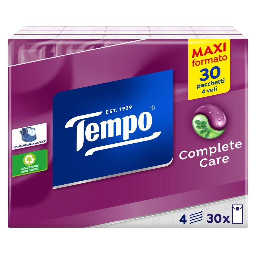 Tempo Fazzoletti Tascabili Complete Care, 30 pacchetti da 9 fazzoletti – con Balsamo - ideale per raffreddori