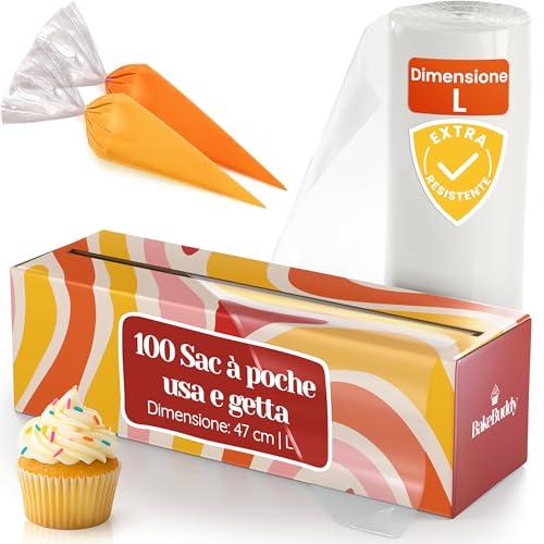 BakeBuddy sac à Poche Professionali USA e Getta (100 Pezzi, L/47 cm) – Realizzate in Materiale LDPE Riciclato, Extra Resistenti, Ideali per Decorare Torte e per Cuocere Biscotti e Frollini