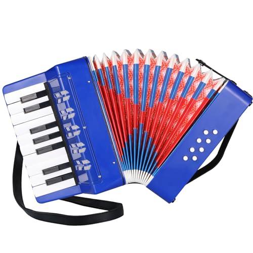 Fisarmonica per Bambini,17 Tasti 8 Bassi Pianoforte Organetto con Cinghie Regolabili,Fisarmonica a Bottonicon per Adulti e Bambini dai 3 anni,Concertina Strument Musicale per Principianti (Blu)