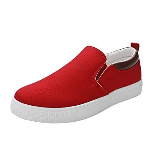Mocassini casual larghi da uomo in tela bassa slip on sneakers tempo libero moda suole morbide scarpe comode scarpe da ginnastica classiche scarpe da passeggio, Rosso, 45 1/3 EU