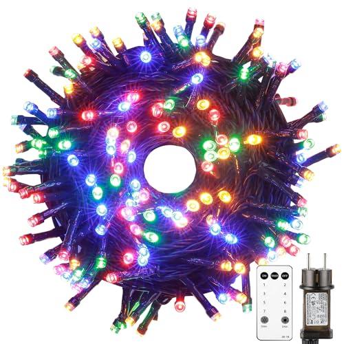 Tacobey Luci Albero di Natale, 20M 200 LED Catena Luminosa con Telecomando, 8 Modalità, Impermeabile, Timer, Luci Natalizie da Esterno ed Interno, Cavo Verde Scuro
