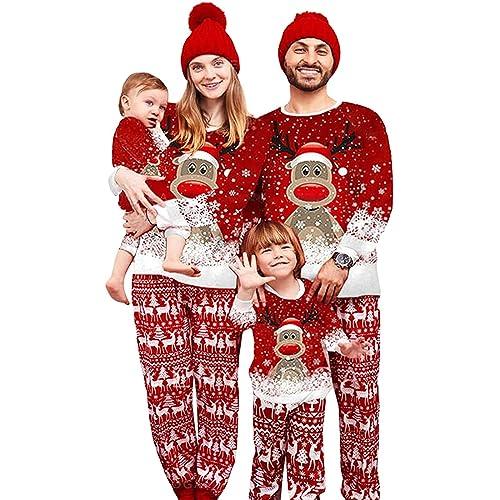 MoneRffi Pigiama Natale Famiglia Set,Pigiami Natalizi Coordinati Famiglia Set,Girocollo Comodo Due Pezzi Sleepwear Natalizio,Abiti Natalizi per papà Mamma Bambini(Natale-05,Donna,M)
