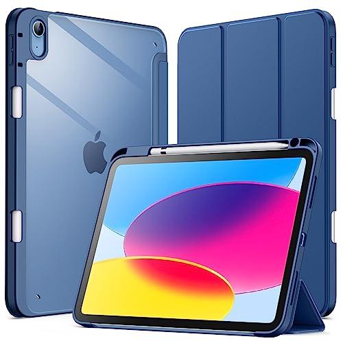 JETech Custodia per iPad 10 (10,9 Pollici, Modello 2022, 10ª Generazione) con Portapenne, Posteriore Chiaro Trasparente Supporto Sottile per Tablet Cover Antiurto (Navy)
