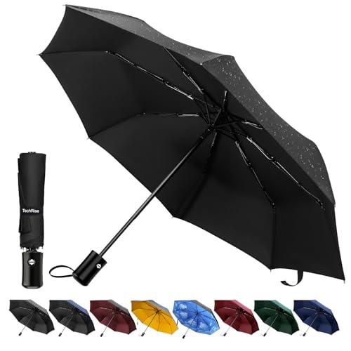 TechRise Ombrello Pieghevole, Ombrello Portatile Automatico Antivento Compatto Resistente Leggero con 8 Stecche Rinforzate in Teflon, ombrellino per passeggino universale per uomini e donn