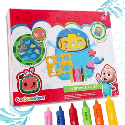 Toyland® Cocomelon Bathtime Playset con Memory Match Game e Set di Pastelli e Stencil - Giocattoli da Bagno - Adatto dai 3 Anni in su