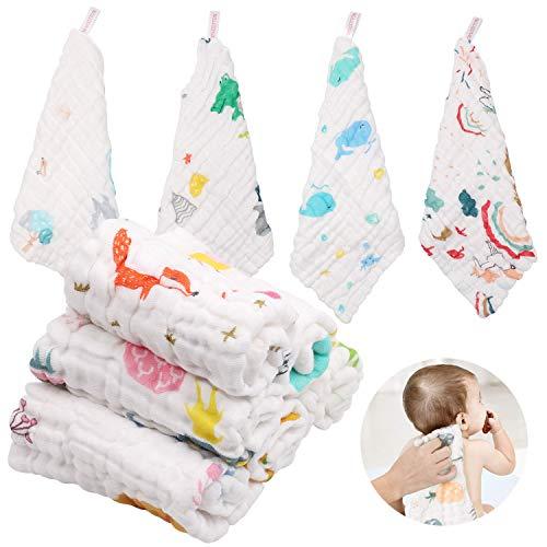 ABirdon 10 Pz Mussole Asciugamani Bambini, Cotone Organico Naturale Asciugamano Viso Neonato, 30cm*30cm Extra Morbidi Asciugamani da Bagno