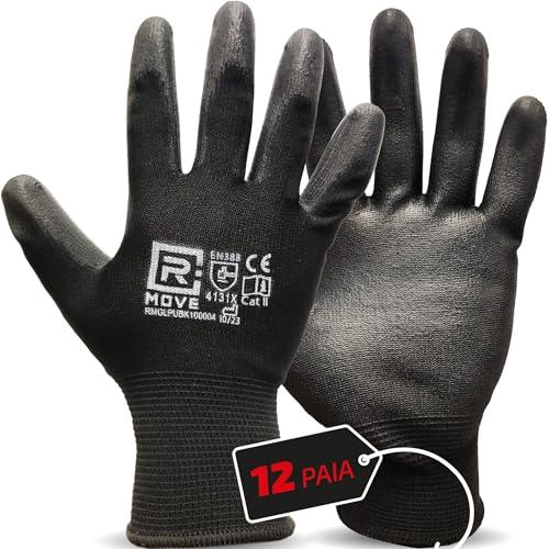 R MOVE 12 Paia Guanti da Lavoro XL Protettivi in Poliuretano, Resistenti alle abrasioni, tagli, lacerazioni e forature, per Uomo e Donna (XL, STANDARD (no touch))