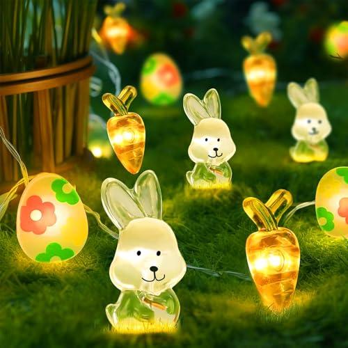 LED Catena Luminosa Pasquale, 4M 40 LED Catena Luminosa Pasqua, Luci Pasquali con Coniglietto Carota Uovo Pulcini, Luci di Pasqua a Batteria, Bianco Caldo, per Pasqua, Feste, Giardino, Camera