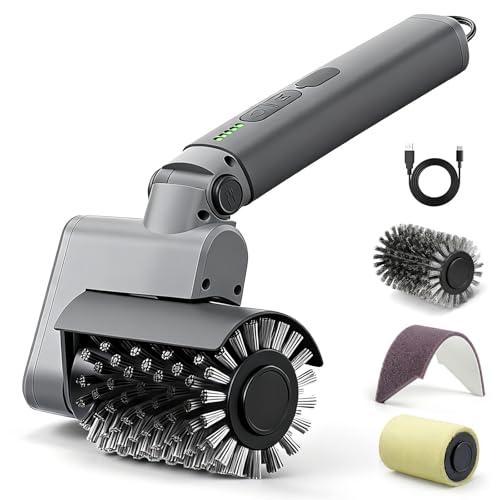 Kit Spazzola Barbecue Elettrica 3-in-1 – Pulitore BBQ Senza Fili 450 Giri/min con Setole Rinforzate – Impermeabile IPX7, 2 Ore Autonomia & Testine Lavabili in Lavastoviglie (Grigio Chiaro)