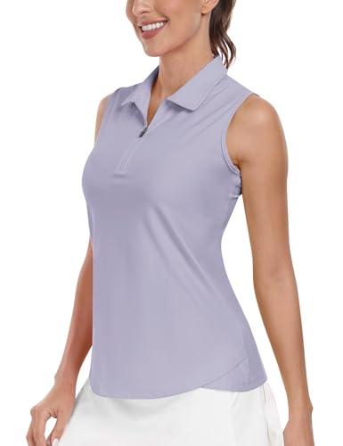 MoFiz Donna Polo Senza Manica Lavoro Polo T Shirt Traspirante Sport Top Golf Tennis Estiva Canotta Donna Sportiva Traspirante con Cerniera Viola L