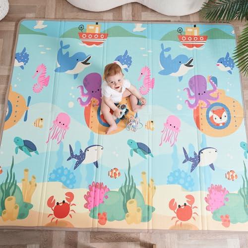 Tappeto Gioco Bambini Pieghevole 150x180x1cm Palestrina Neonato Montessori Reversibile Non Tossico E Impermeabile In Schiuma Per Bimbi. Palestra Neonati - Tappeto Tummy Time Neonati - Regalo Bambino