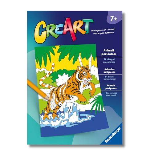 Ravensburger - CreArt: Libro da Colorare, Animali pericolosi, Bambini 7 anni, dipingere con i numeri, giochi educativi e di viaggio