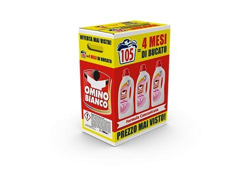 Omino Bianco - Detersivo Lavatrice Liquido, 105 Lavaggi, Rispetta Colori e Tessuti, Fresco Profumo di Ninfea Rosa, 1400 ml x 3 Confezioni