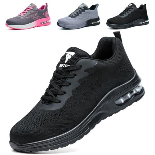 WUAYAMI Scarpe Antinfortunistiche Uomo Donna Leggere Scarpe da Lavoro con Punta in Acciaio Leggere Traspiranti Scarpe Sicurezza Comode, Nero, 40 EU