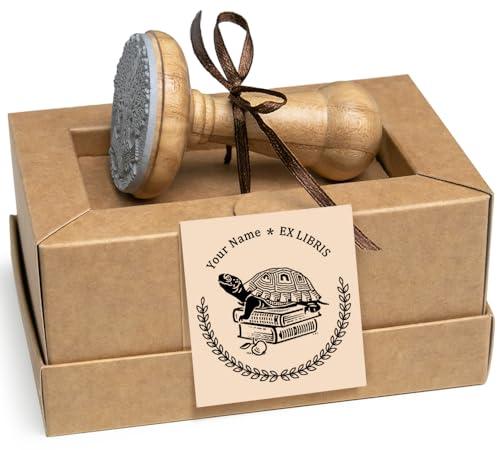 Ex libris Tartarughe Libri Timbro Personalizzabile, Tartaruga Animale, Frutta Mela, Corona Foglie, Regali Originali in Scatola Regalo Speciale