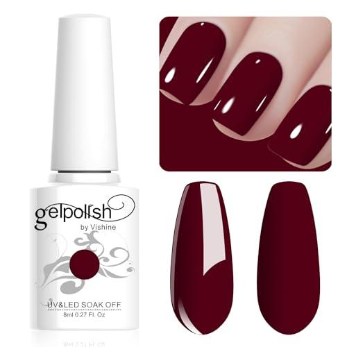 Vishine Gel Nail Polish, 1Pcs 8ml Burgundy Gel Polish Soak Off UV LED Gel Nail Art DIY Gel Nail Manicure for Girls Women #080