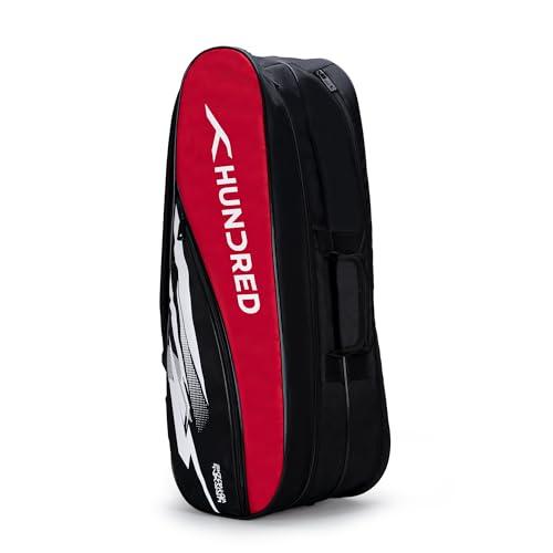 HUNDRED Cosmogear Badminton Kit-bag (Black/Red, Size: Large) | Double Zipper | Bag with Front Zipper Pocket | Material: Polyester| Padded Back Straps | Easy-Carry Handle