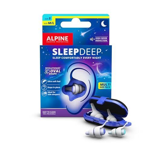 Alpine SleepDeep – Tappi orecchie per dormire in gel morbido – 27 dB riduzione del rumore – Forma ovale 3D, massimo comfort – 2 paia (Taglie S + M/L)