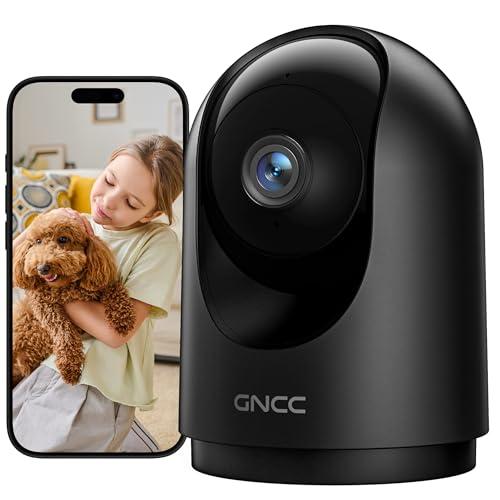 GNCC Telecamera WiFi Interno 2K, Videocamera Sorveglianza, Visione Notturna, 360°, Audio Bidirezionale, Rilevamento di Movimento e Notifiche, Telecamere Cani/Bambini, Nero, 2.4GHz Wi-Fi