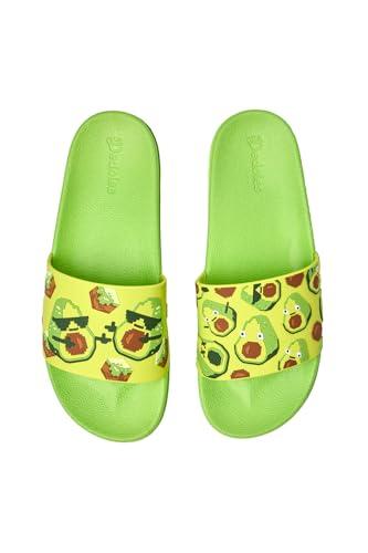Dedoles Ciabatte & Pantofole Donna Uomo & Bambini Sandali per Spiaggia e Piscina con tanti Design Patatine Fiori Volpe Lama Nuvole Ketchup Regalo, colore: Verde, disegno: Avocado pixellato, taglia: 43