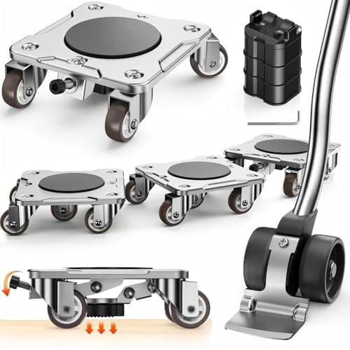 WOUOW Kit Spostamento Mobili con Funzione Parking – Carrello per Mobili Pesanti con Ruote a 360°, Pannello in Acciaio al Carbonio, Portata 500 kg, Collocazione Sicura e Stabile nel Tempo