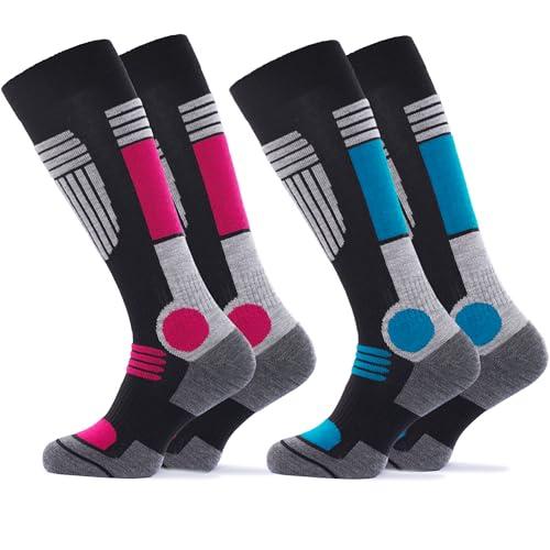 Occulto 2 paia di CALZE SCI per DONNA, Calde CALZE TERMICHE per SPORT INVERNALI, CALZE SPORTIVI TERMICI per DONNA 39-42 1 Paia Blu | 1 Paia Rosso