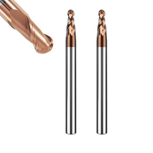 Asnomy Set di 2 frese a sfera VHM, frese a testa sferica - Ø3mm, rivestimento AlTiN HRC 55, frese a testa sferica in metallo duro, 2 denti frese CNC per incisione in metallo