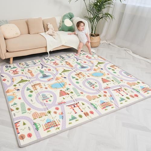 Tappeto Gioco Bambini Pieghevole 180x200x1.5cm Palestrina Neonato Montessori Reversibile Non Tossico E Impermeabile In Schiuma Per Bimbi. Palestra Neonati - Tappeto Tummy Time Neonati - Regalo Bambino