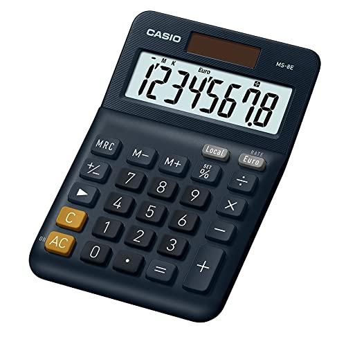 CASIO - Calcolatrice da tavolo MS-8E, 8 cifre, funzione di conversione valute (Euro) e tasto correzione ultima cifra. Alimentazione combinata
