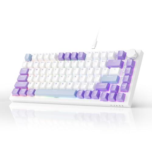 AJAZZ AK820 Kabelgebundene Mechanische Tastatur, Gaming-Tastatur, Südausrichtung RGB|Lautstärkeregler|82 Tasten|PBT-Tastenkappen|Poron Cotton|Hot-Swap-Fähiger, Custom Drivers für Windows MacOS Linux
