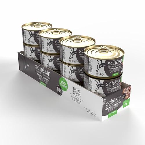 Schesir, Tonnetto con Seppie in Gelatina, Alimento Umido Completo per Gatti, in Lattina, Con Vitamine Aggiunte, 100% Naturale, 12 x 85g
